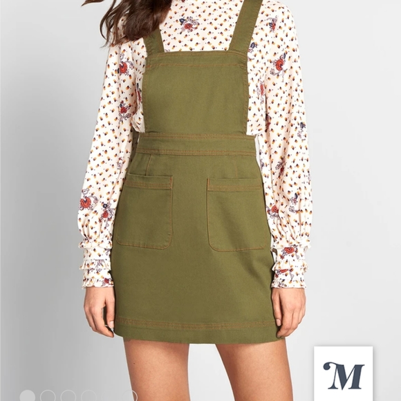 Modcloth Dresses & Skirts - ModCloth Retro dark olive green jumper with shirt dress